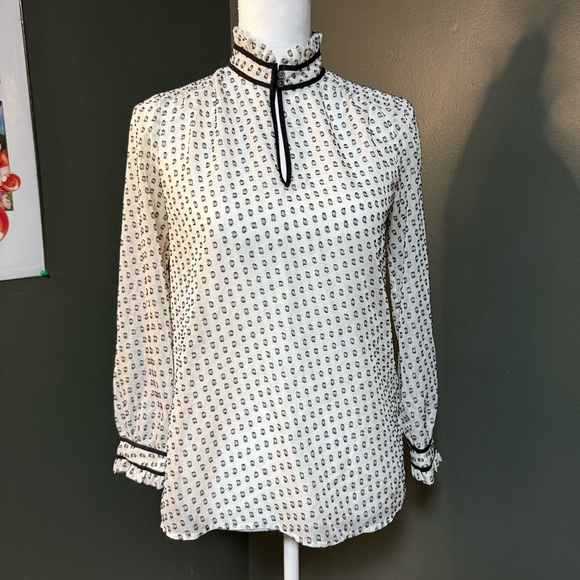 J. Crew Tops - J. Crew White and Black Patterned Blouse size 0